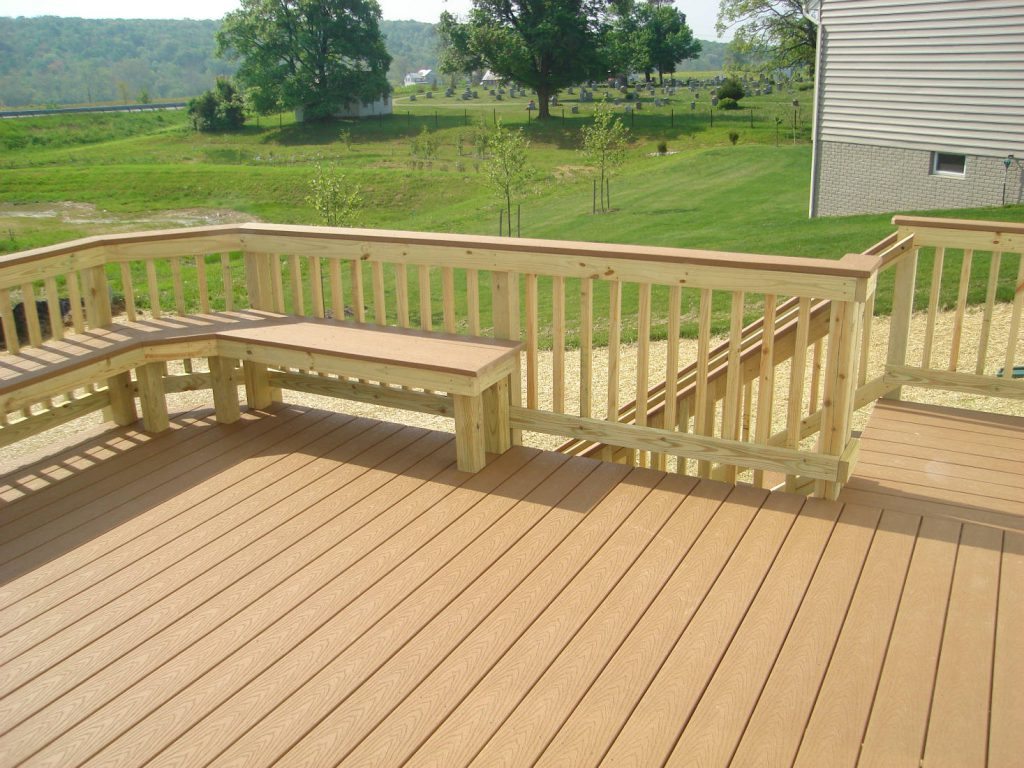 Trex Deck with Wood Rails & Bench- Deck Builder & Home Renovations Frederick MD